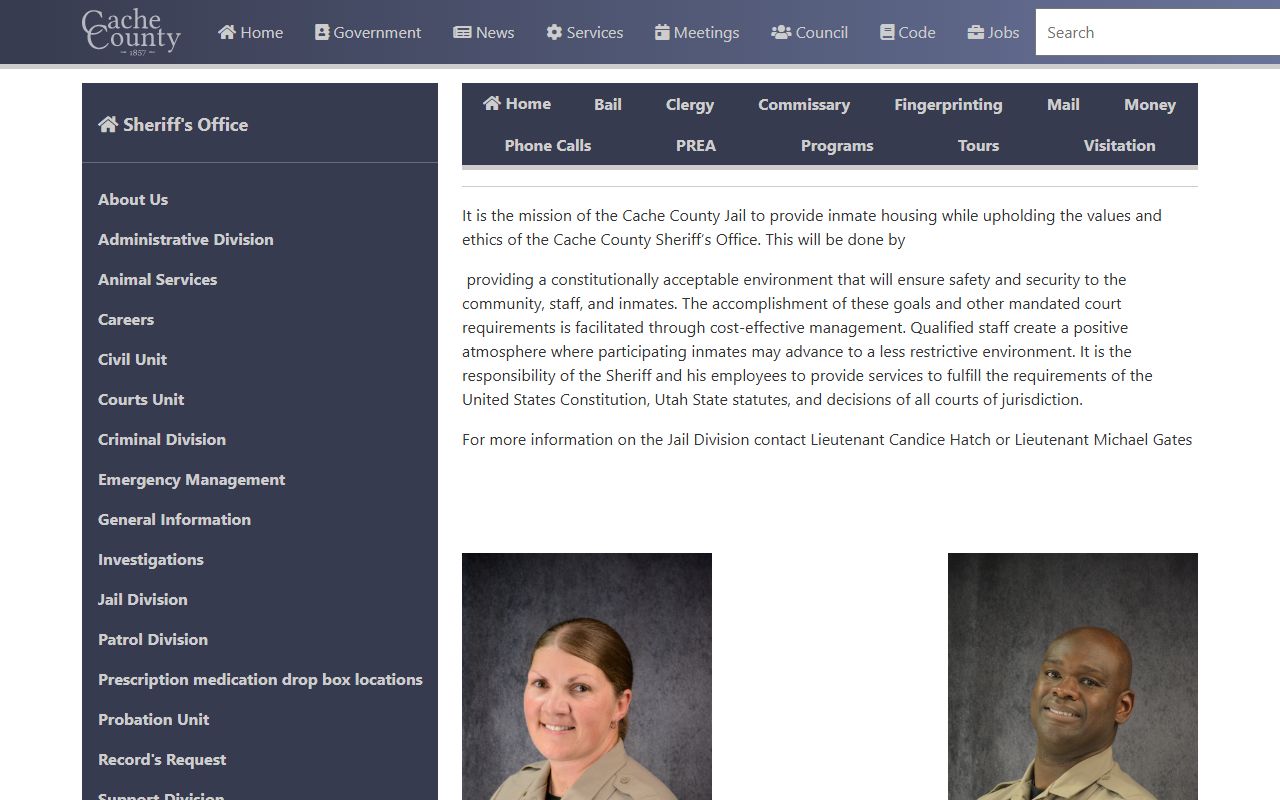 Cache County Jail roster and visitation rules for Franklin County inmates