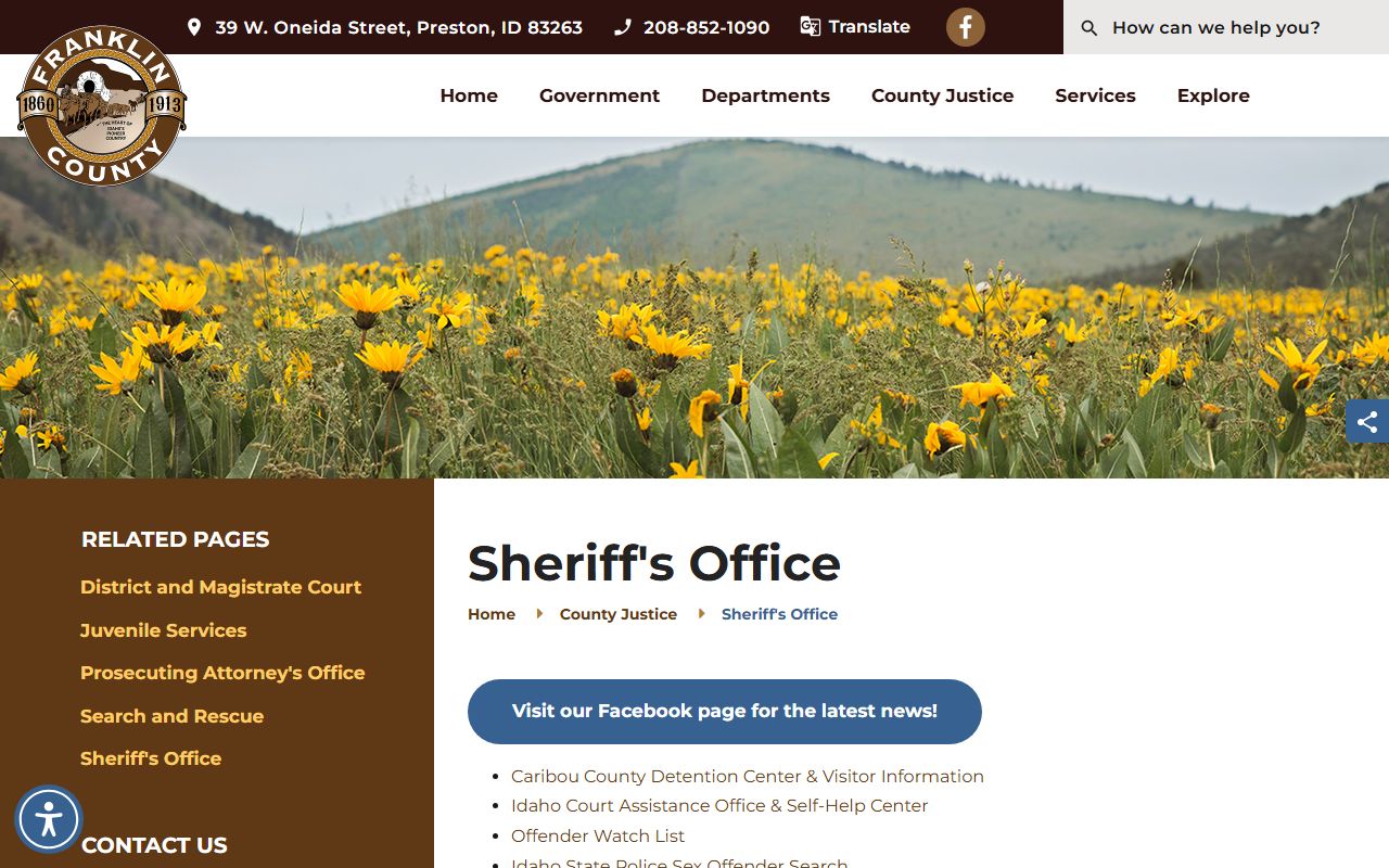 Franklin County inmate population sheriff office contact page